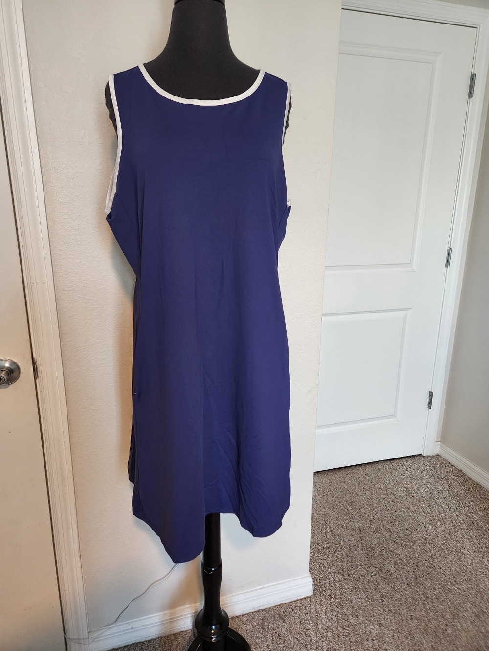 Tommy Bahama Navy Blue Sleeveless Shift Dress with White Trim